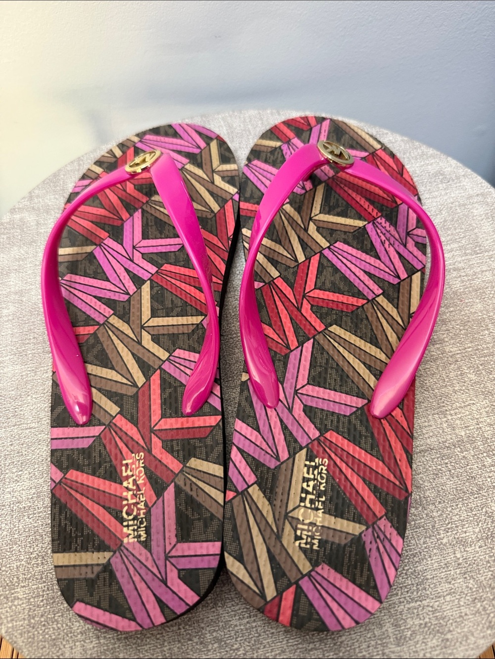 Michael Kors Pink Geometric Logo Flip Flop Sandals